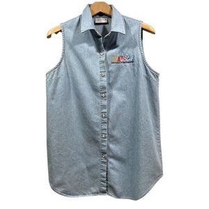 CRYSTAL SPRINGS Women’s NASCAR Sleeveless Denim Button Up Shirt Vest Size L USA